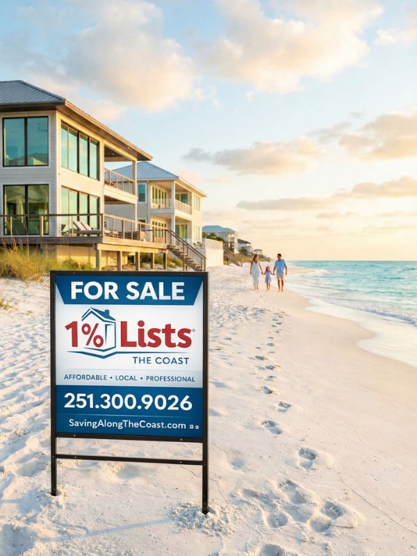 1 Percent Lists The Coast for sale sign on the beach